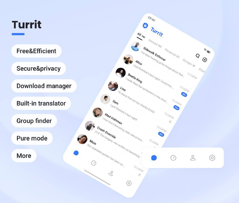 ▎ Turrit股东们，逼逼又来给各位种草啦！强烈安利一款基于TG生态打造的第三方神器——Turrit！逼逼身为TF测试团头号玩家，亲测Turrit那可是真·自带硬核Buff！🔥享受飞驰人生：上传下载速度狂飙20倍，让你告别龟速传输，体验飞一般的感觉！🌍翻译黑科技：贴心自带ChatGPT翻译功能，甭管哪种外语一键秒懂，沟通无国界！安卓党已提前解锁以下神仙功能（iOS兄弟稳住曙光就在前方）🔒一键保护：隐私保护这块儿更是一把好手，只需一键设置，彻底杜绝陌生人乱拉群！📷扫码加好友：还有超便捷的扫码加好友功能，甭管线上线下，扫一扫，朋友立马到碗里来！👻清理Story：厌倦了刷不完的Story？轻松帮你一键移除，回归纯粹聊天本质，世界清静又美好！Turrit在手，TG聊天无忧，iOS的小伙伴们再忍俩礼拜，届时一起冲鸭～😎⬇️ 安卓下载  📢 频道   ✈️ 群聊🗒 标签: #IOS #软件推荐 📢 频道: @me888888888888🎈 群组：